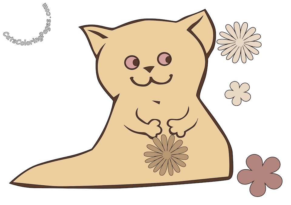 Happy Kitten with Flower Colored Coloring Page