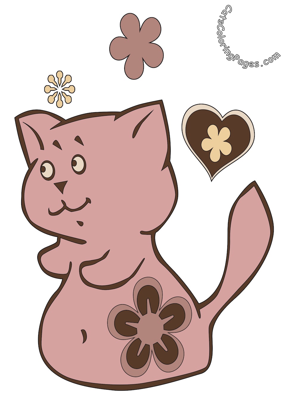 Playful Kitten with Flower Colored Coloring Page