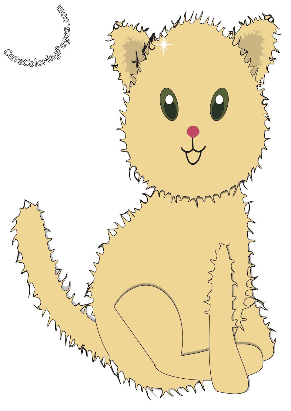 Fluffy Happy Kitten Colored Coloring Page