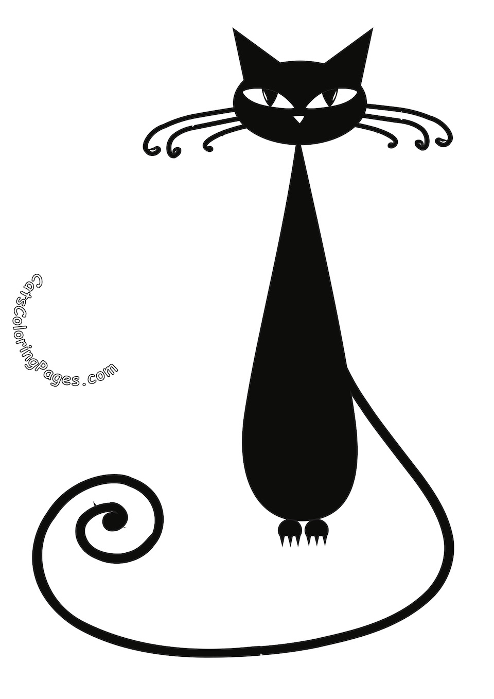 Sitting Black Cat Colored Coloring Page