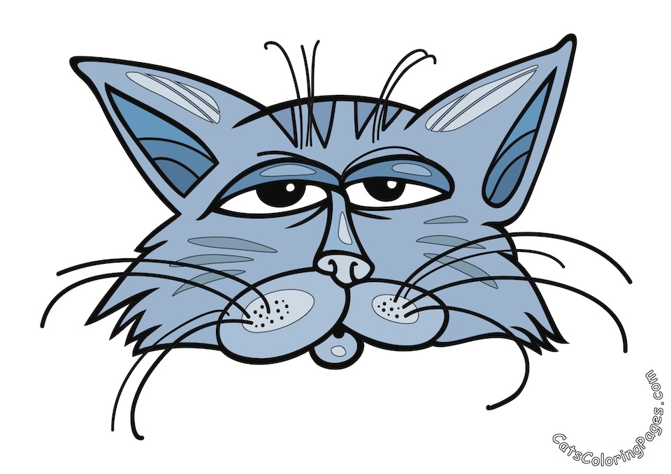 Blue Sleepy Cat Colored Coloring Page