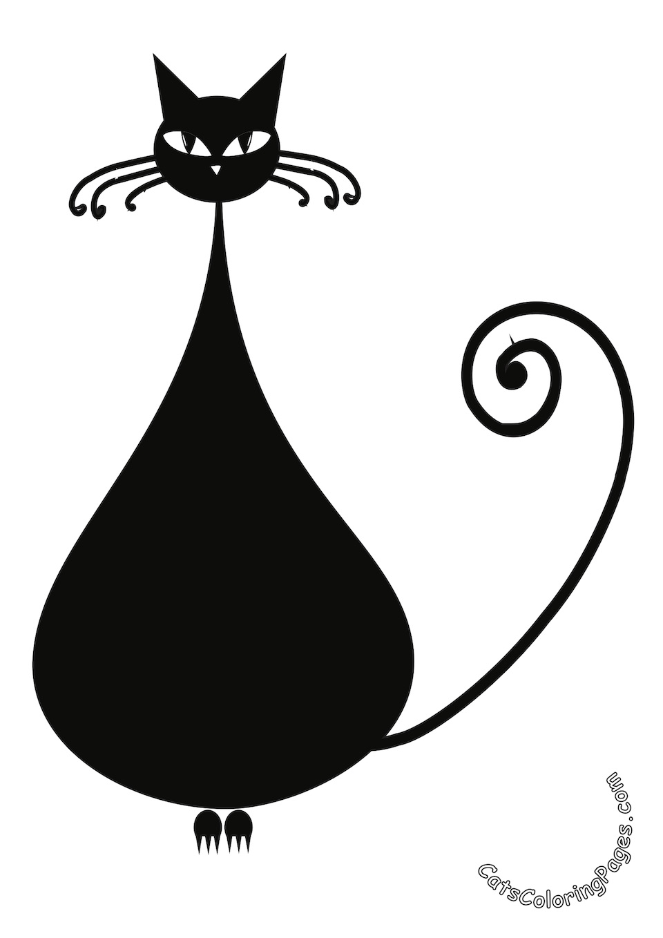 Sitting Black Fat Cat Colored Coloring Page