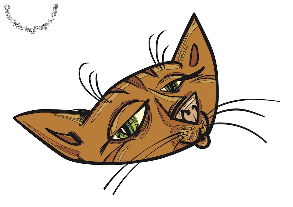 Expressive Cat Colored Coloring Page