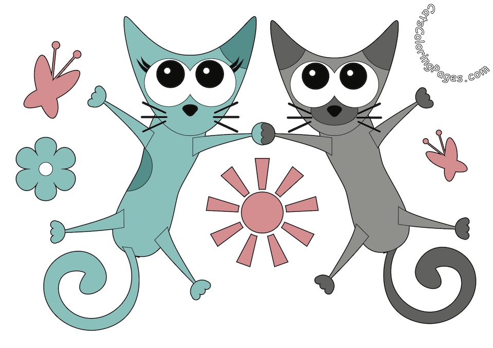 Two Cats Holding Hands Colored Coloring Page