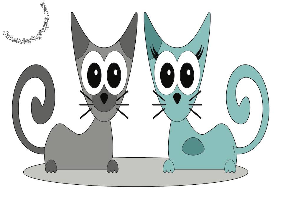 Two Cats Smiling Colored Coloring Page