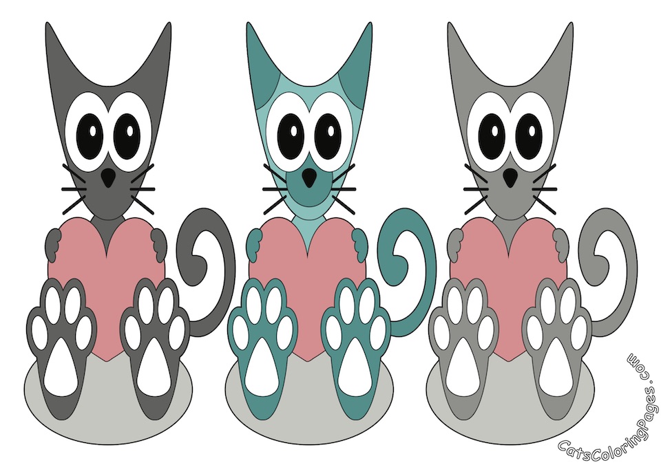 Three Lovely Cats Colored Coloring Page