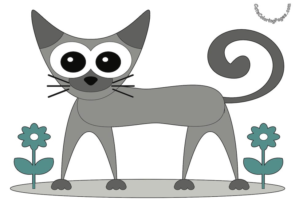 Happy Cat in the Garden Colored Coloring Page