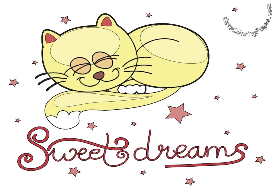 Sweet Dreams Card Coloring Page - Cats Coloring Pages