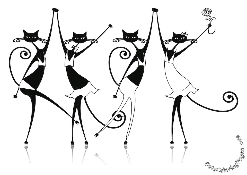 Dancing Black Cats Colored Coloring Page