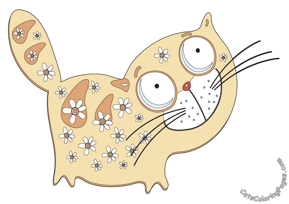 Happy Cat in Flowers Colored Coloring Page