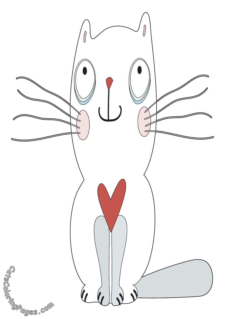 Loving Big Eyed Kitten Colored Coloring Page