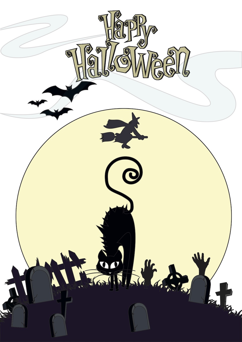 Happy Halloween Cat Card Colored Coloring Page