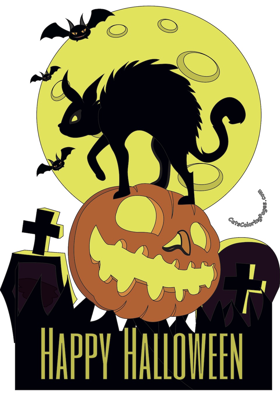 Halloween Cat Card Colored Coloring Page