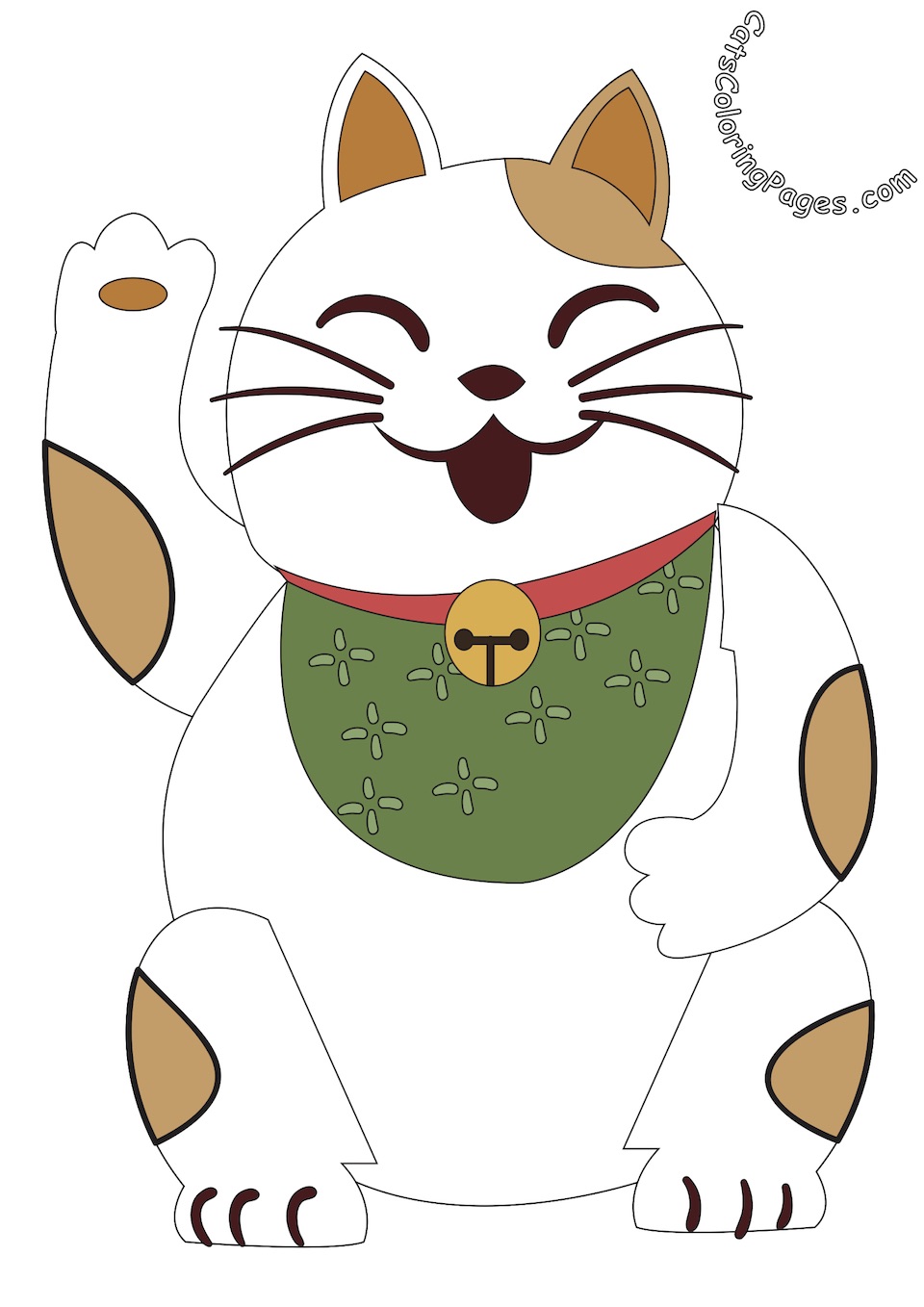 Laughing Japanese Cat Colored Coloring Page