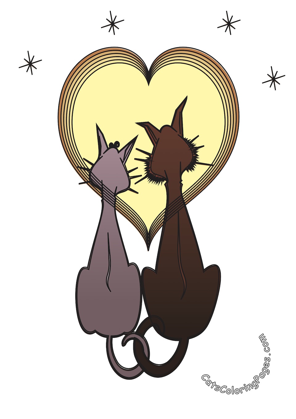 Two Cats in Love Colored Coloring Page