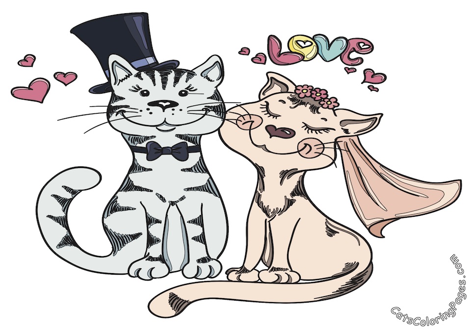 Married Cats Colored Coloring Page