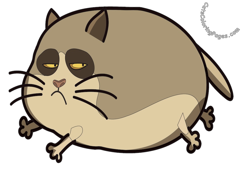 Fat Lazy Cat Colored Coloring Page