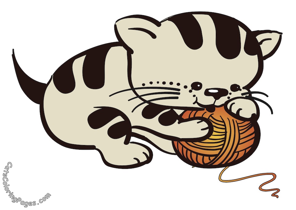 Kitten with Orange Wool Ball Colored Coloring Page