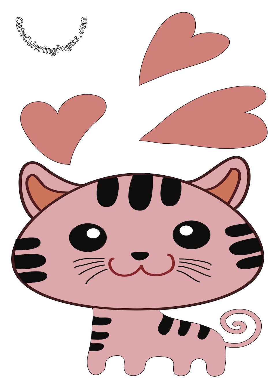 Kitten in Love Colored Coloring Page