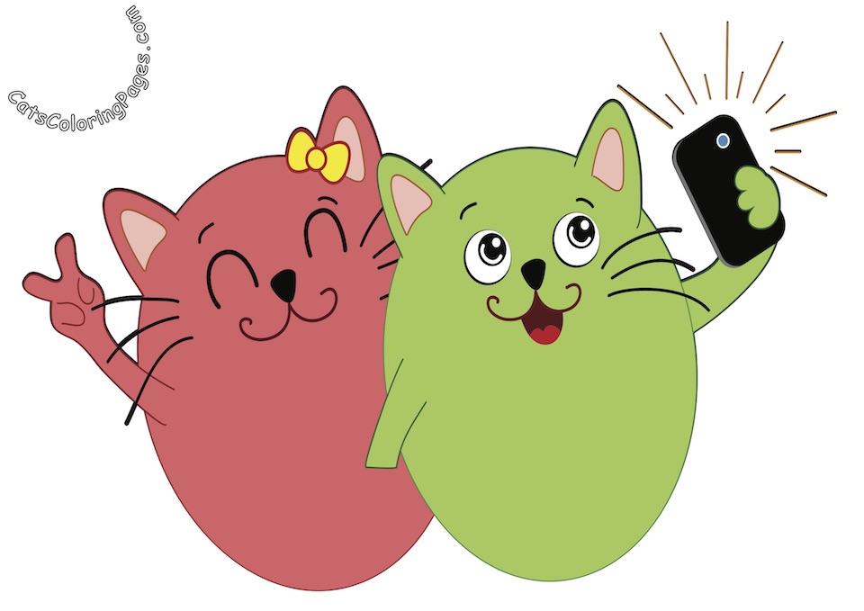 Two Kitten Selfie Colored Coloring Page