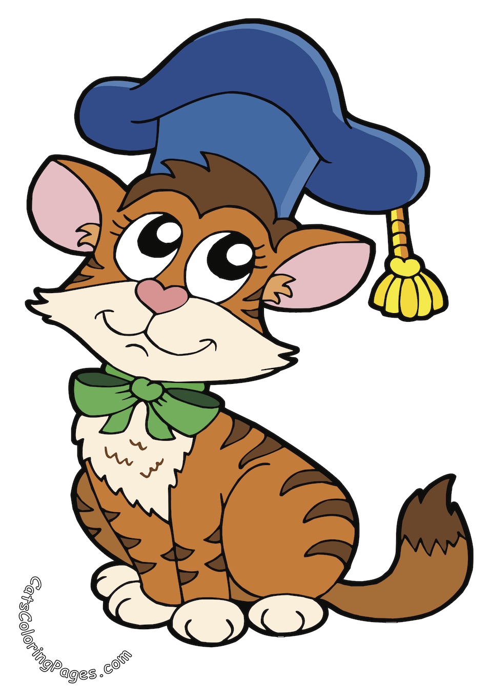 Cute Graduate Kitten Colored Coloring Page