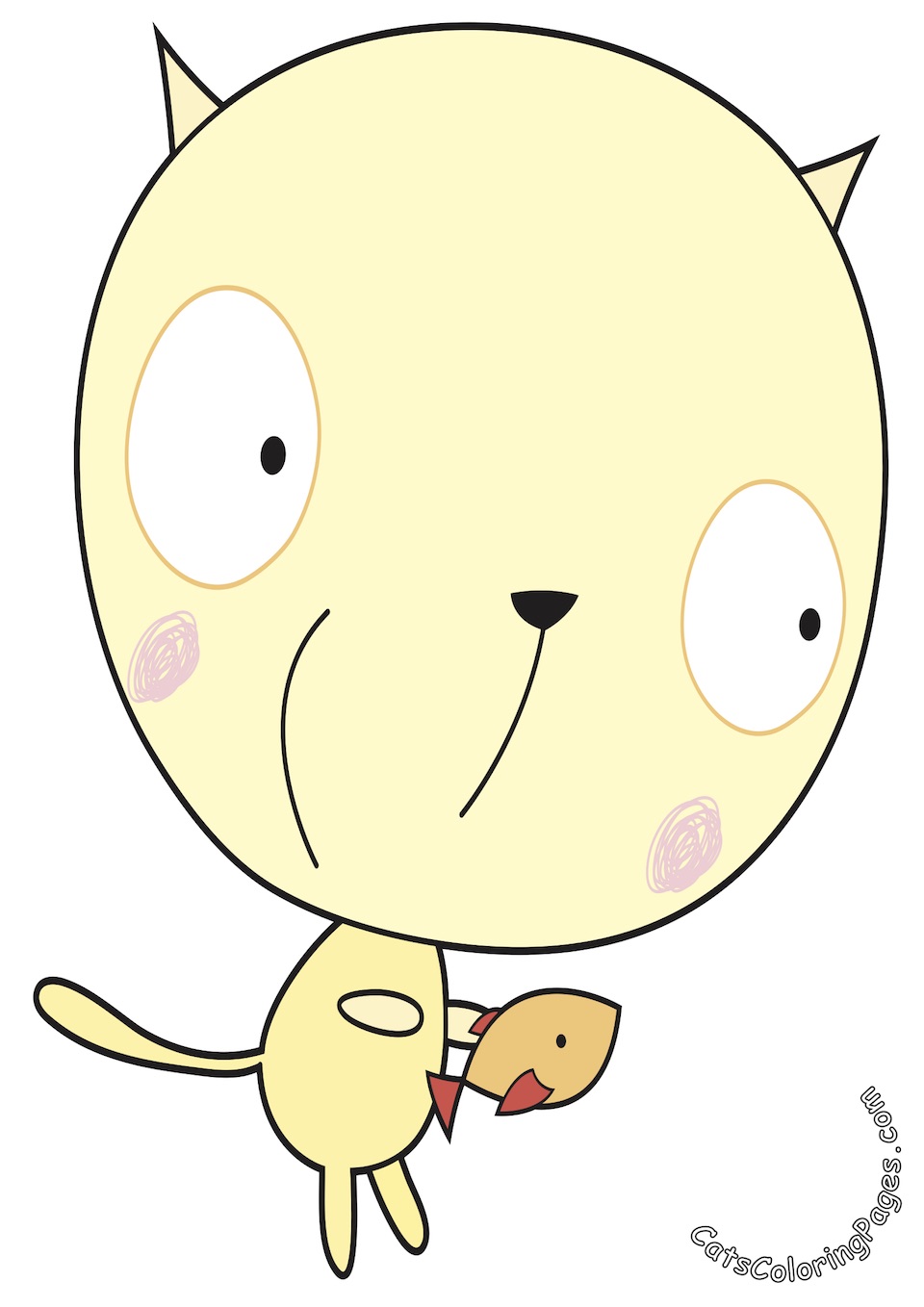 Big Headed Kitten Colored Coloring Page