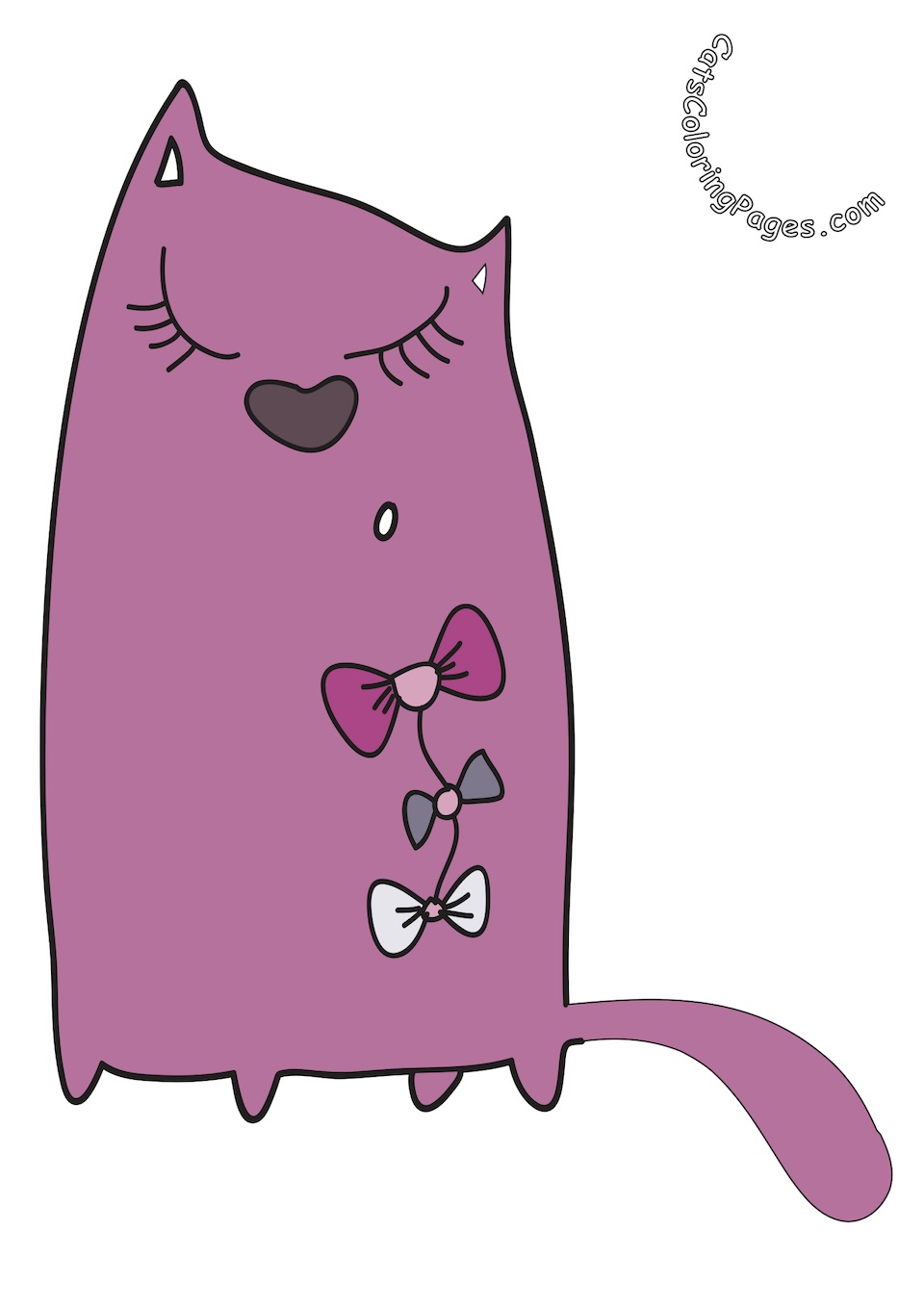 Elegant Pink Cat Colored Coloring Page