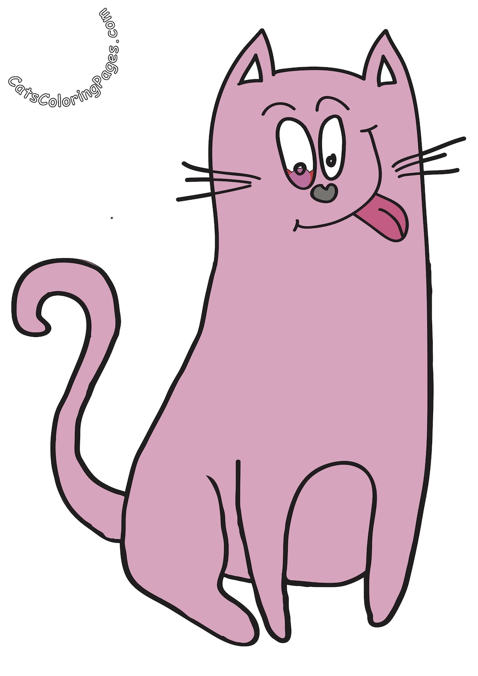 Happy Pink Cat Colored Coloring Page