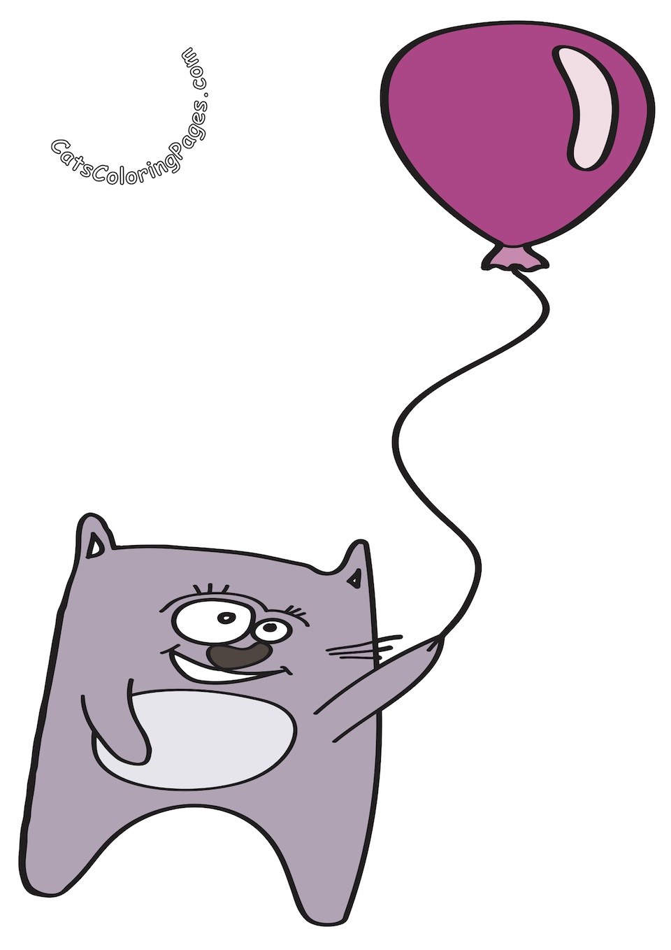 Cat with Balloon Colored Coloring Page