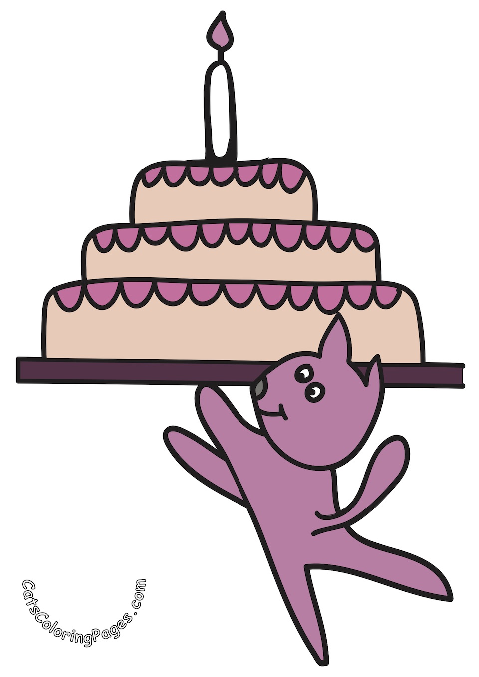 Cat with Birthday Cake Coloring Page - Cats Coloring Pages