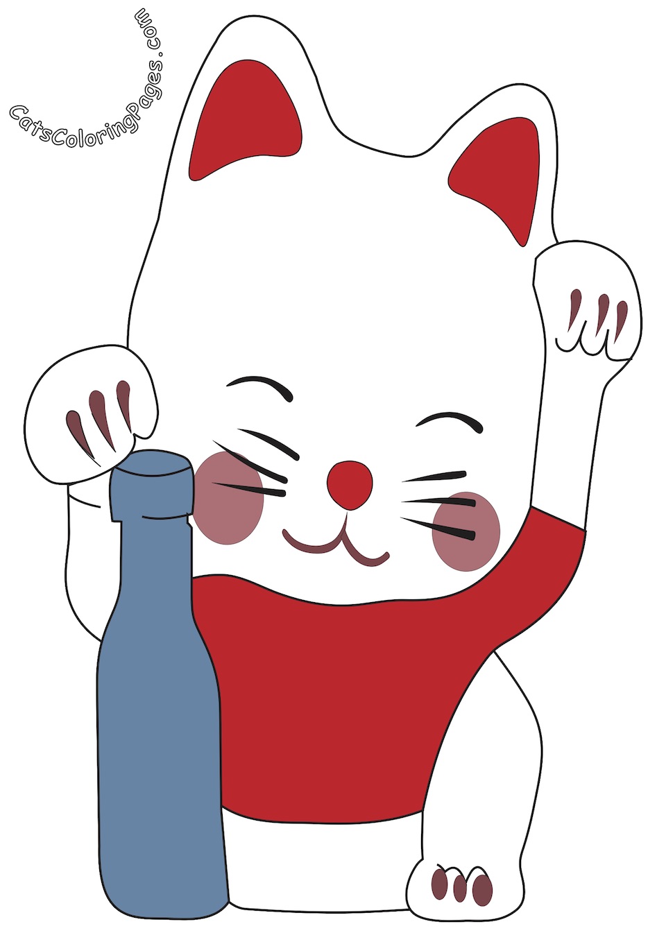 Japanese Cat Maneki-Neko Colored Coloring Page