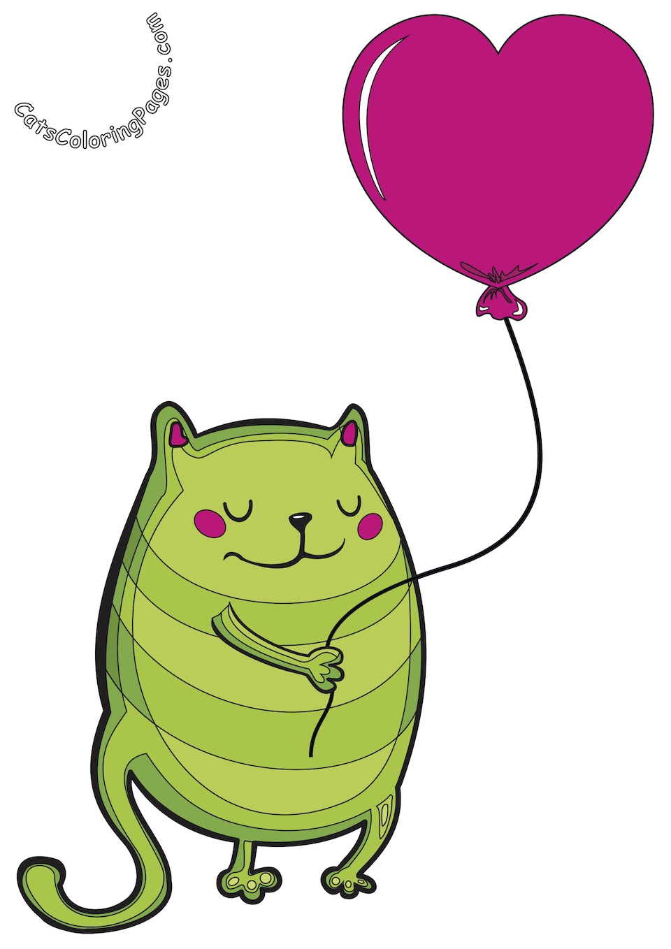 Cat with Pink Balloon Colored Coloring Page