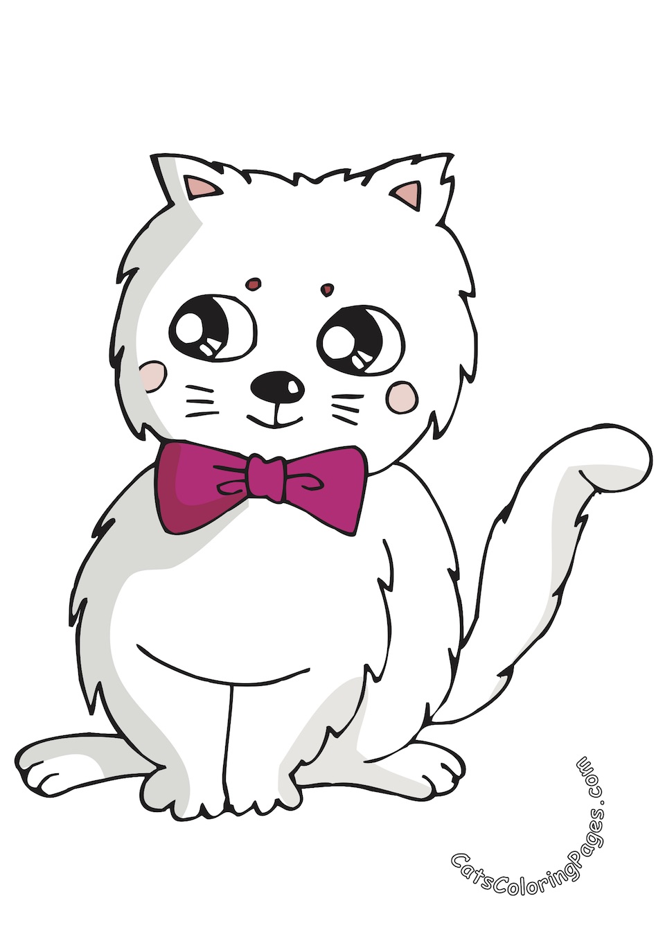 Cat with Bow Tie Colored Coloring Page