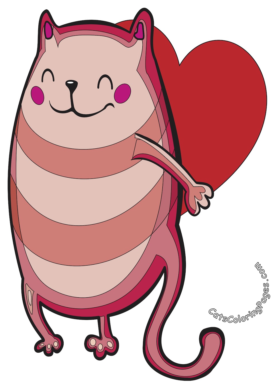 Cat with Big Heart Colored Coloring Page