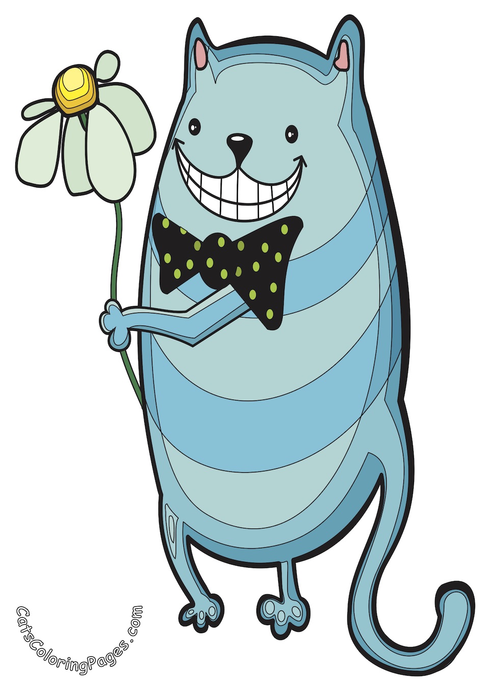 Cat with flower Colored Coloring Page