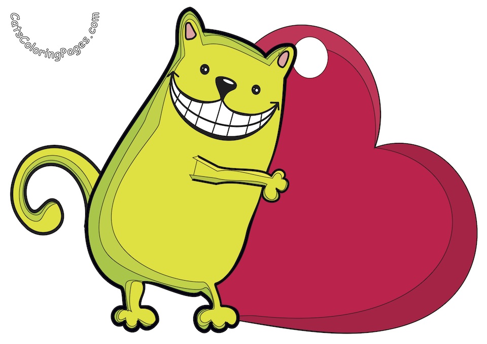 Tomcat with big heart Colored Coloring Page