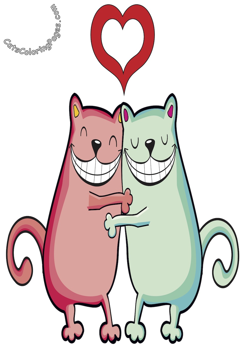 Best Friends Forever Cats Colored Coloring Page