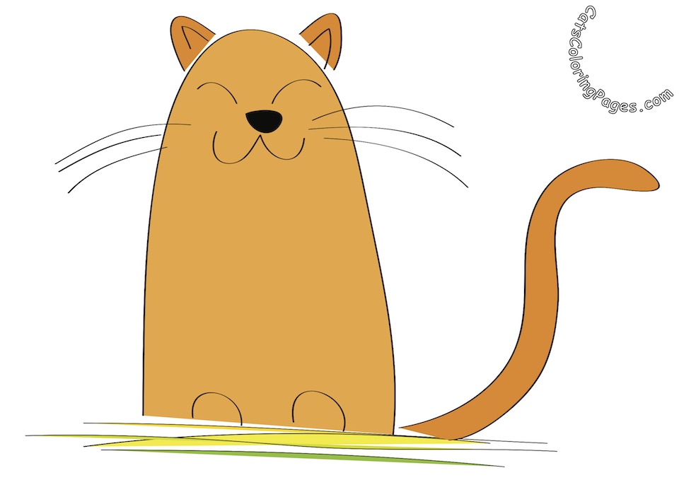 Happy Orange Cat Colored Coloring Page