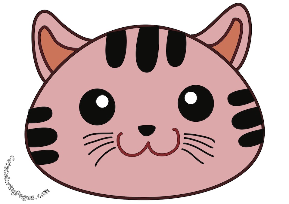 Smiling Pink Cat Colored Coloring Page