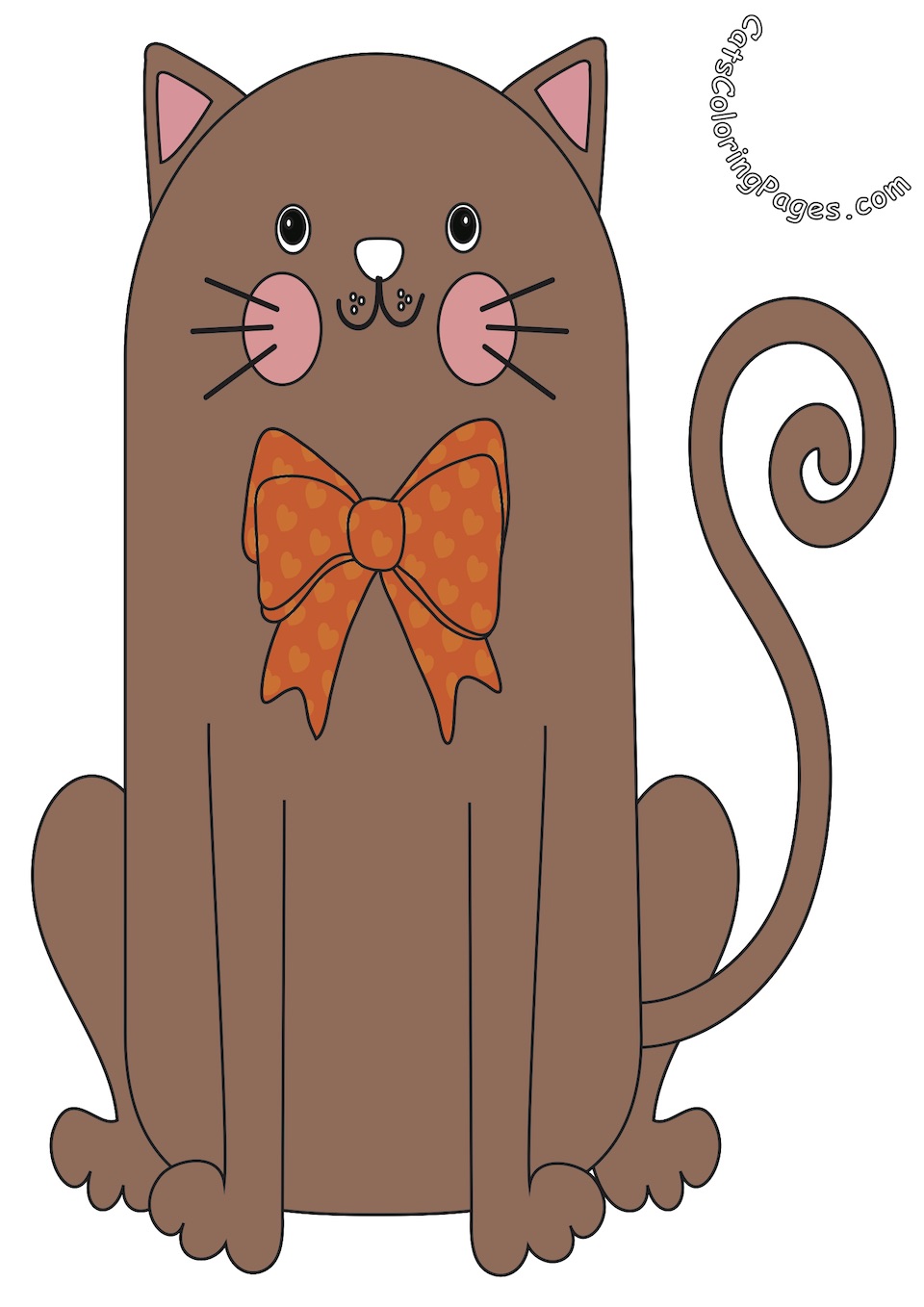 Happy Cat with Bow Tie Colored Coloring Page