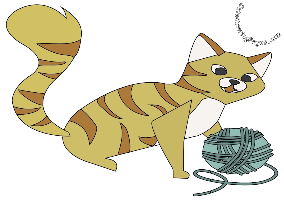 Happy Cat Playing Colored Coloring Page