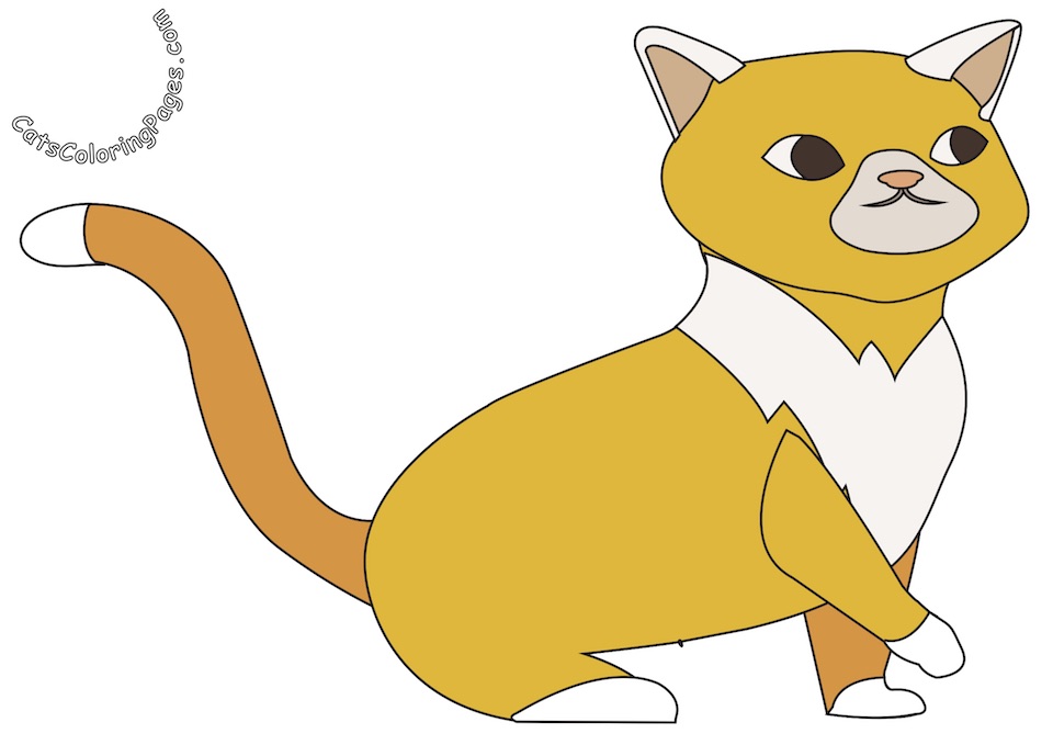 Happy Cat Walking Colored Coloring Page