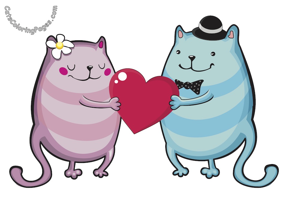 Two Cats and a Heart Colored Coloring Page
