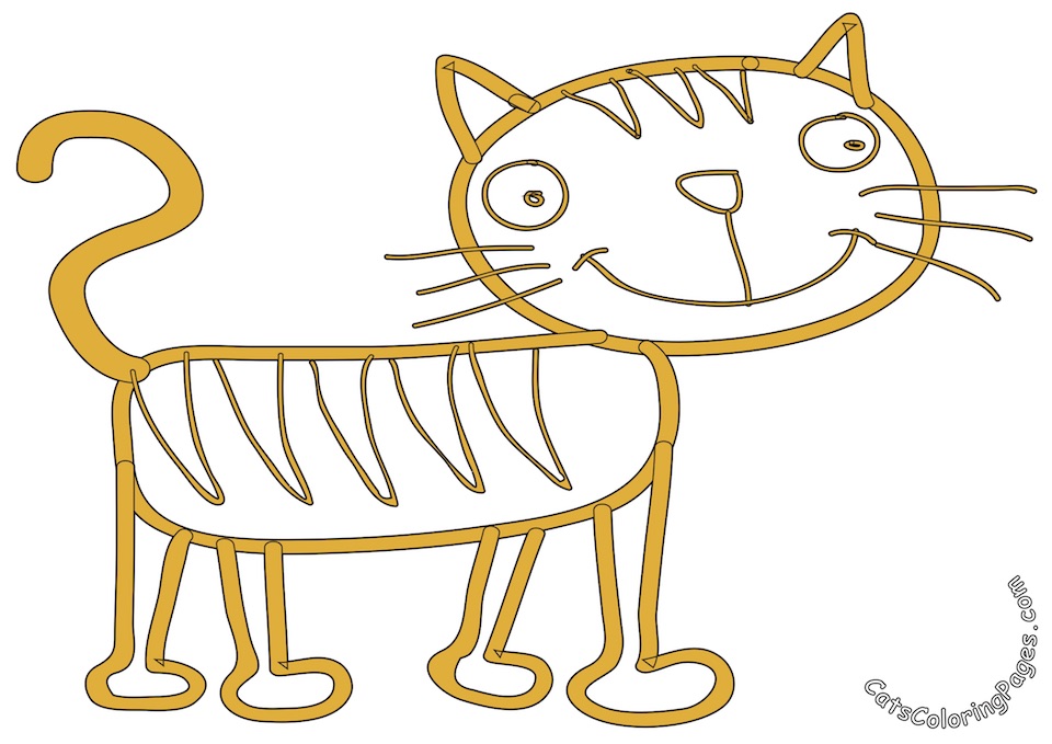 Happy Tiger Cat Colored Coloring Page