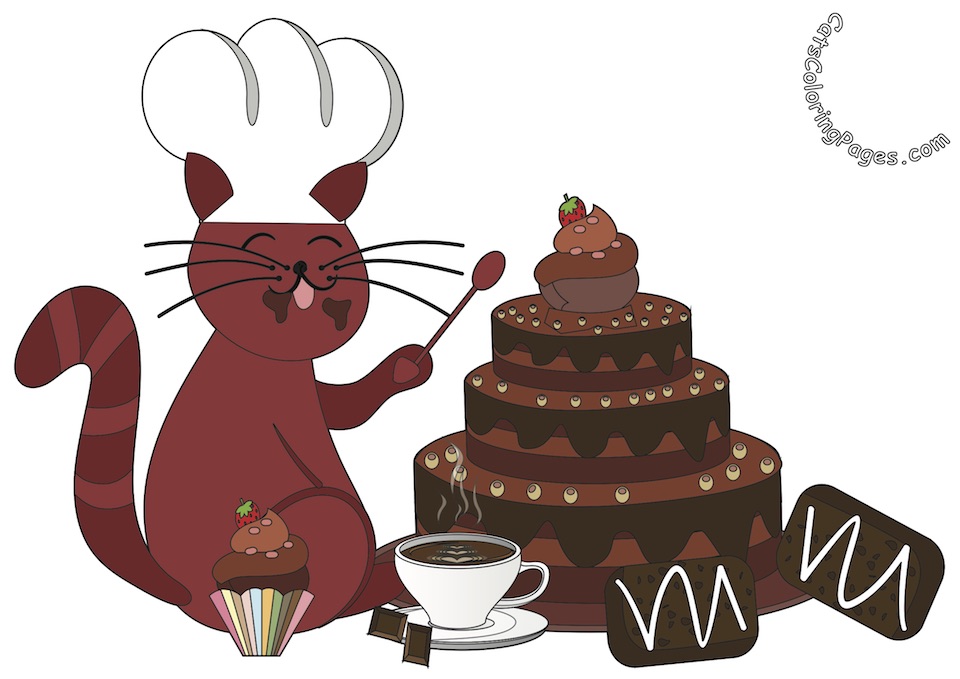 Pastry Chef Cat Colored Coloring Page