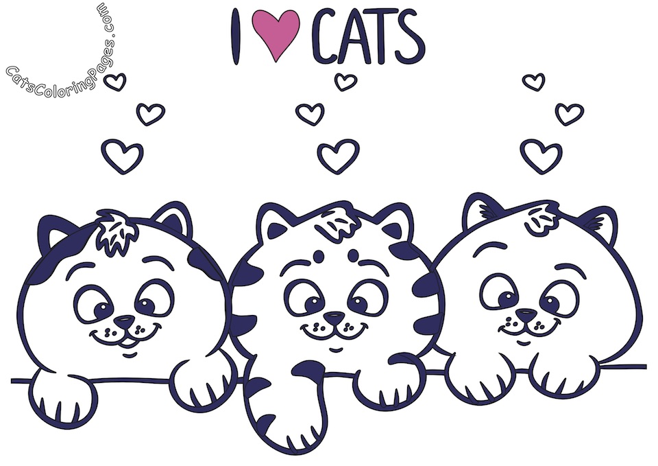 I Love Cats Card Colored Coloring Page