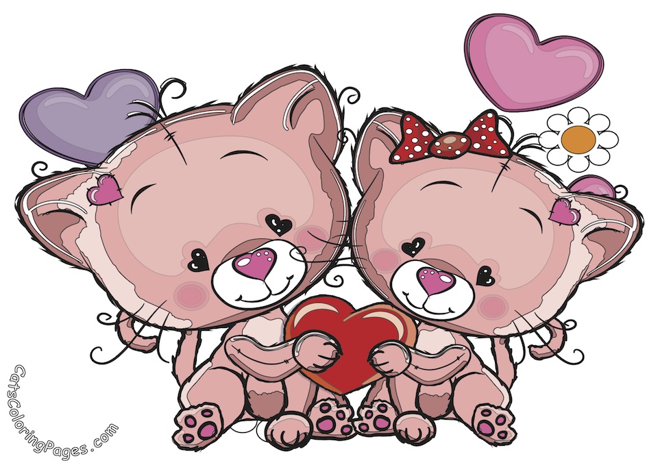 Cute Kittens in Love Colored Coloring Page
