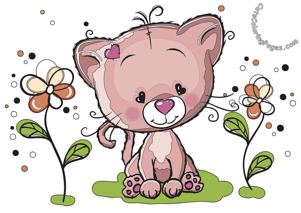 Cute Kitten in The Garden Colored Coloring Page