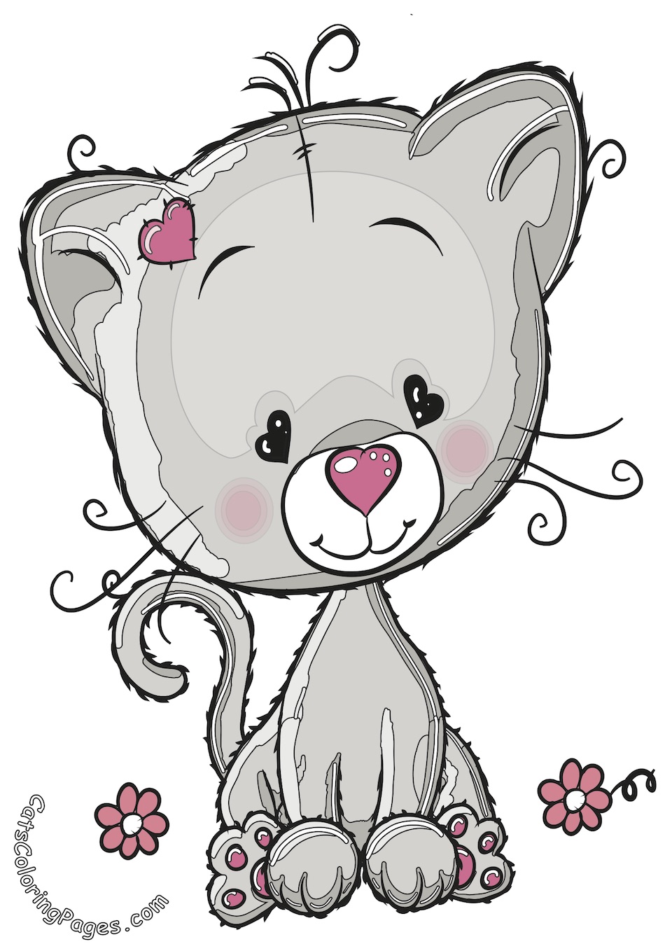 Cute Kitten in Love Colored Coloring Page